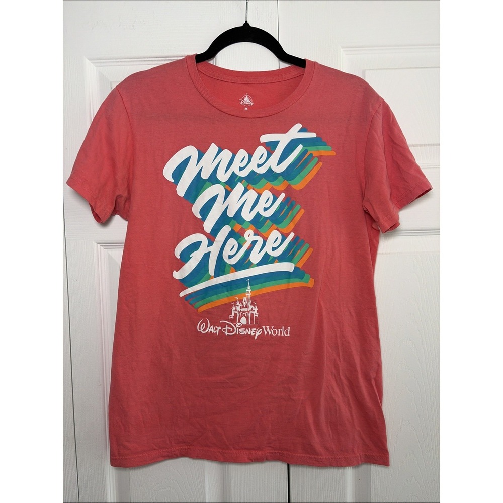 Disney Meet Me Here Graphic Tee Womens Size M Coral Pink WDW